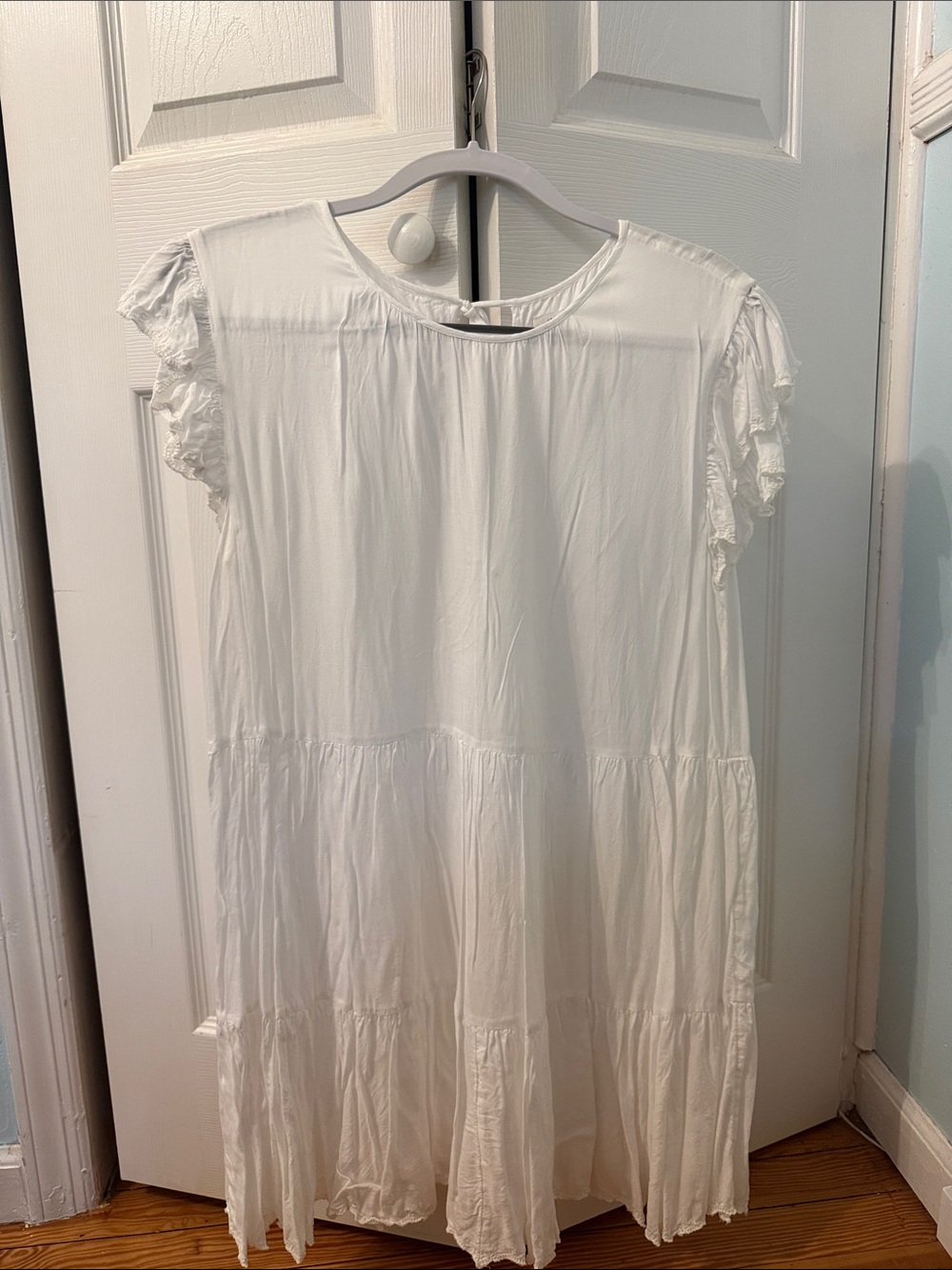 White Tiered Ruffle Sleeve Dress